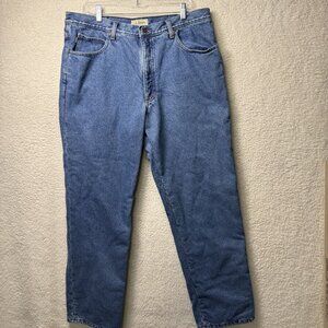 L.L.Bean Mens Classic Fit Blue Denim Jeans 38x32 Fleece Lined Warm Winter Pants